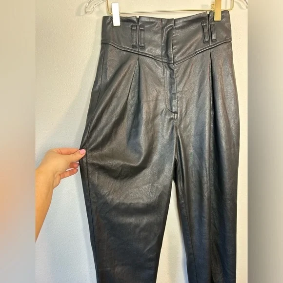 FOR LOVE & LEMONS DILLON HIGH WAIST FAUX LEATHER TROUSER PANT BLACK SIZE XS - Picture 8 of 16